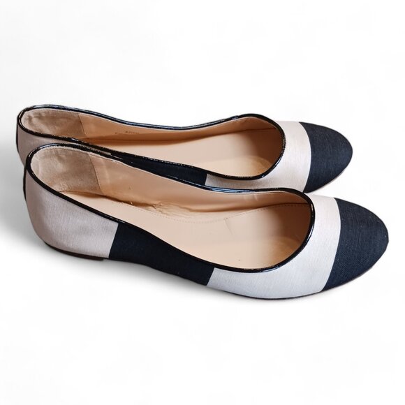 J Crew Nora Black White Color Block Minimalist Fabric Ballet Flat Shoes Size 8 - Picture 3 of 10